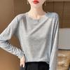 Women's Long Sleeve Round Neck Tencel Cotton Sheer T-Shirt - Slimming, Loose Fit, Knit Base Layer, New Basic Style