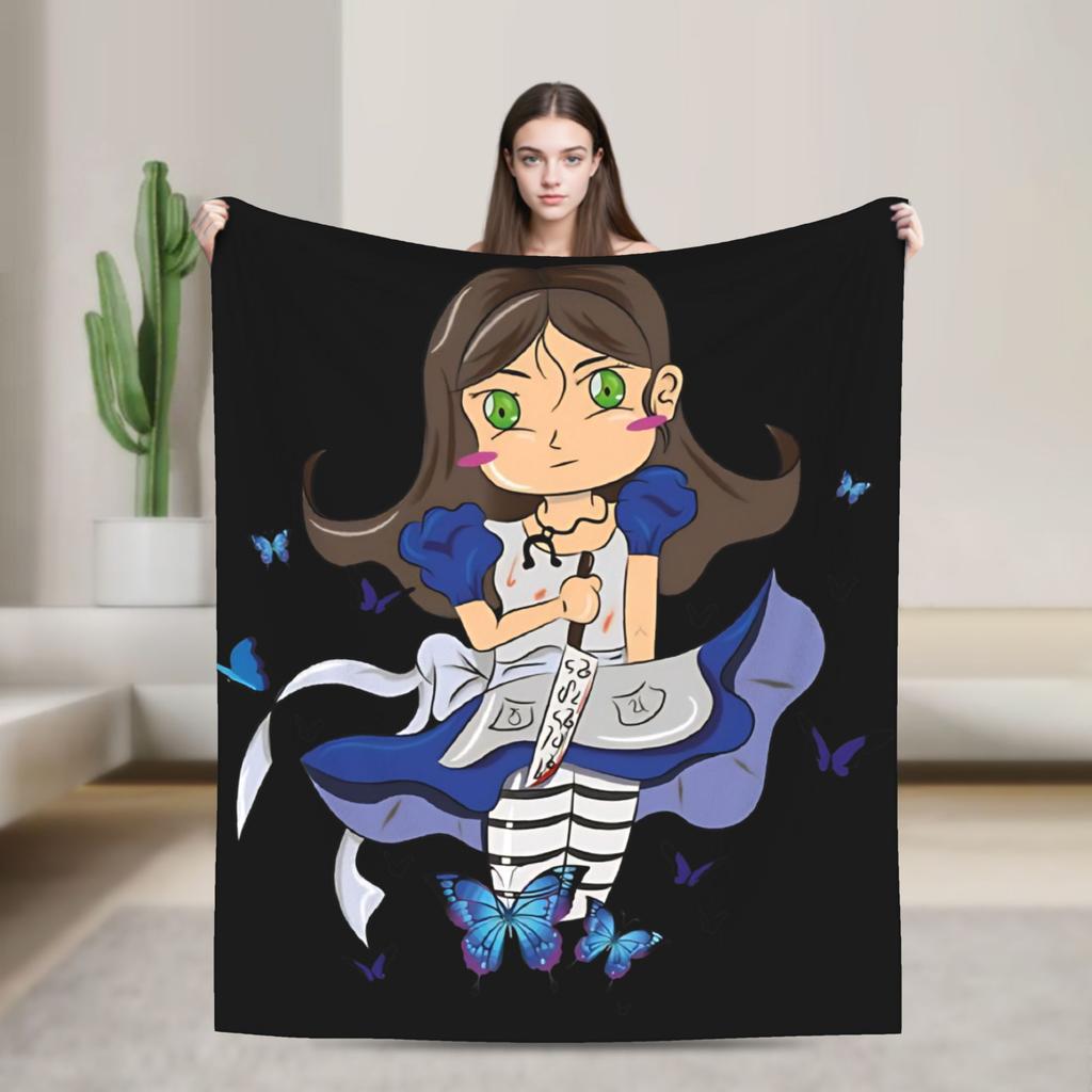 Dark Alice Madness Returns Game Blanket  Super Warm Novelty Plush Bedding Throws Home Decor Flannel Bedspread Bed Cover