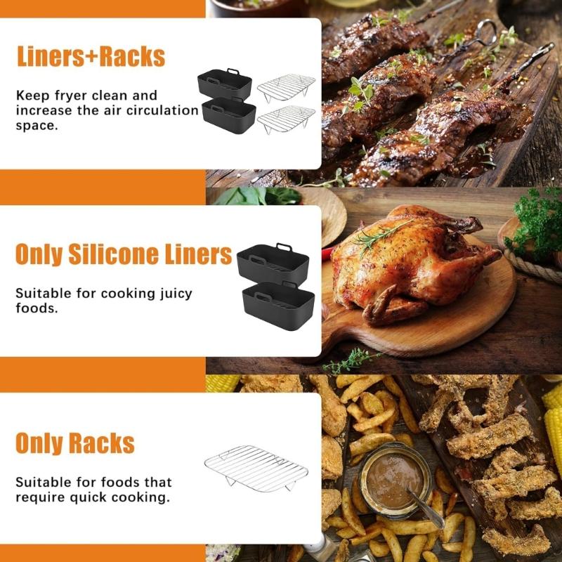 Air Fryer Accessories Set 2pcs Stainless Steel Rack and 2pcs Baking Tray Silicone Basket Air Fryer Liner for Kitchen