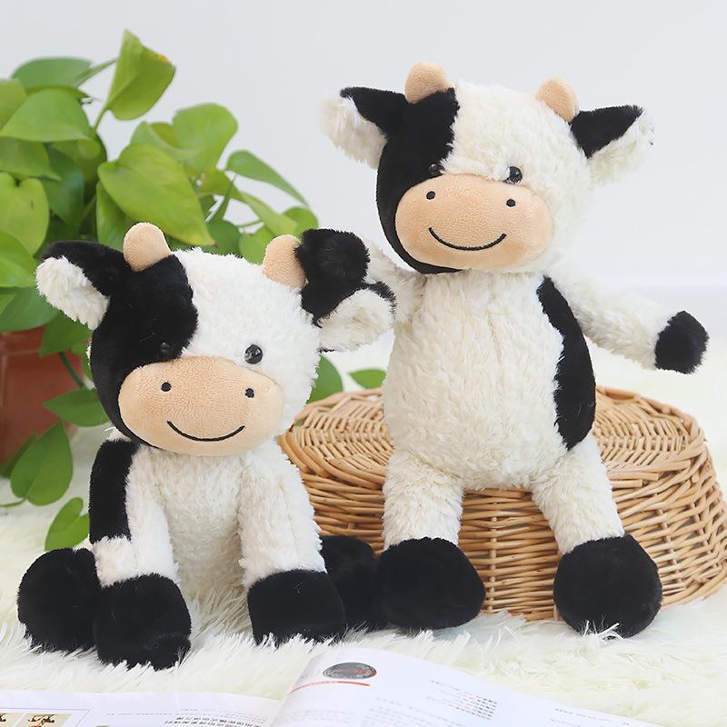 Cute Cow Plush Toy Rag Doll Black and White Flower Smiling Cute Calf Gift Girls Animal Doll Children's Birthday Gift