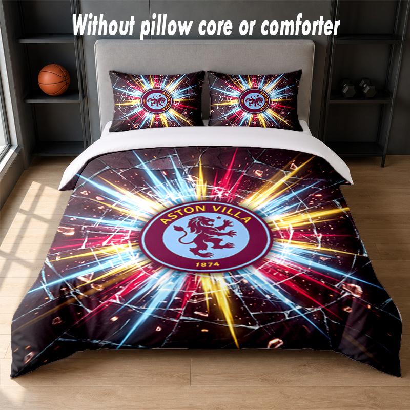 Aston Villa Football Design Bed Bedding Set 1 Duvet Cover + 2 Pillowcases Soft Breathable Household Bed Linens