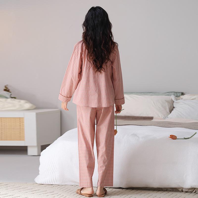 Woven cotton gauze pajamas women's spring and autumn pure cotton long-sleeved women's spring and summer cotton thickened loungewear set