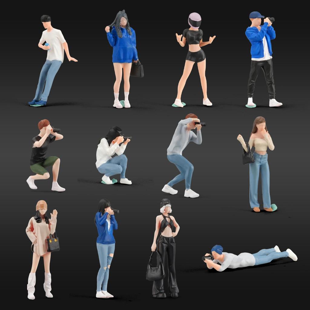 Shoucangjia Resin Figure Architectural Model and Miniature Landscape Decoration Figure and Girl 1/64 Model, DIY, Pre-painted (Photographer Model)