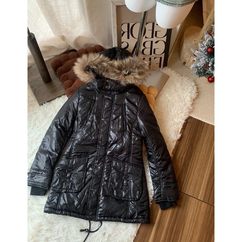 

Daily Order Pinkla * Real Mink Fur Glossy Soft Hooded Mid Length Long Length Waist-Tight Cotton Coat Jacket Black XS