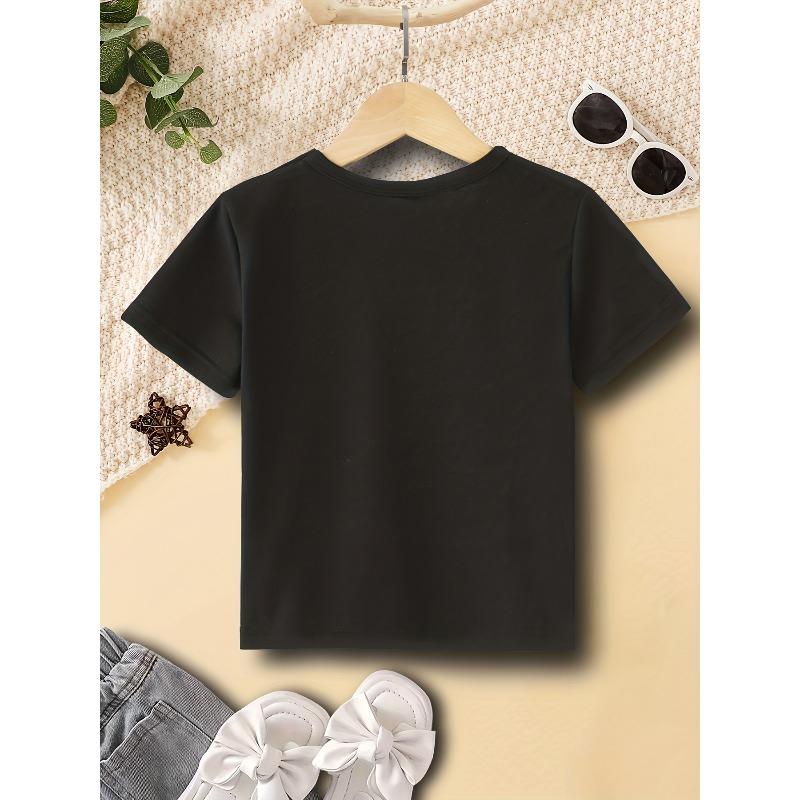 European sizes ''PAPA Told Me I Could'' Graphic Print Girls' Casual T-Shirt, Lightweight Comfy Short Sleeve Tee Cute Kids Tops