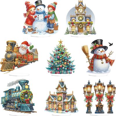 Doe-het-zelf Diamantschilderij Tafelblad Ornamenten Kit 2D Platte Print Kerst Bureau Diamant Kunst Kits 5D Doe-het-zelf Diamant Kunst Tafelblad Decoraties
