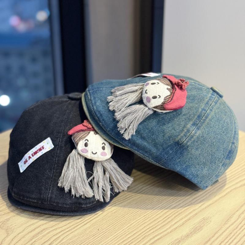 Cute Little Girl Bow Cowboy Forward Hat Female Retro Duck Tongue Beret Versatile Face Little Painter Hat