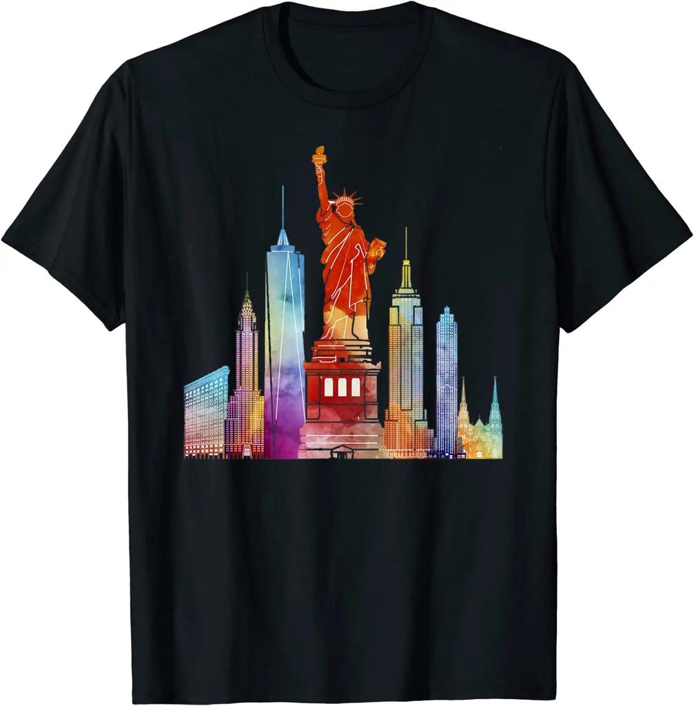 New York City Watercolour Statue of Liberty Unisex Women T-Shirt Streetwear Cotton Casual Daily Four Seasons Tees Oversized T Shirt