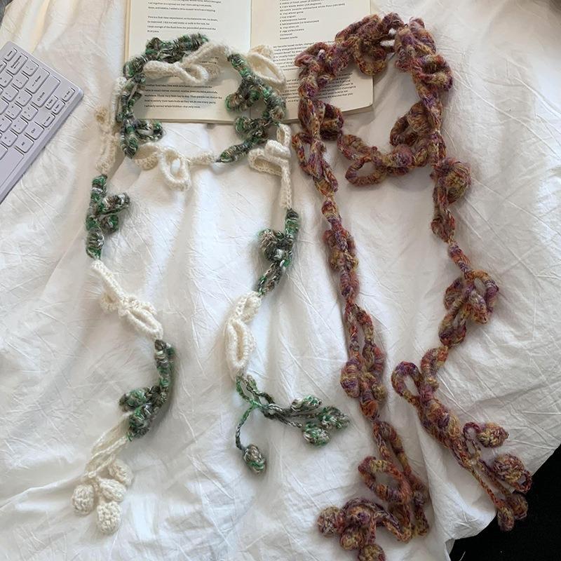 Gestrickter Schal Damen neu multifunktional kontrastfarbig handgewebte Wolle gehäkelte Blume Zöpfe originelle Halskette