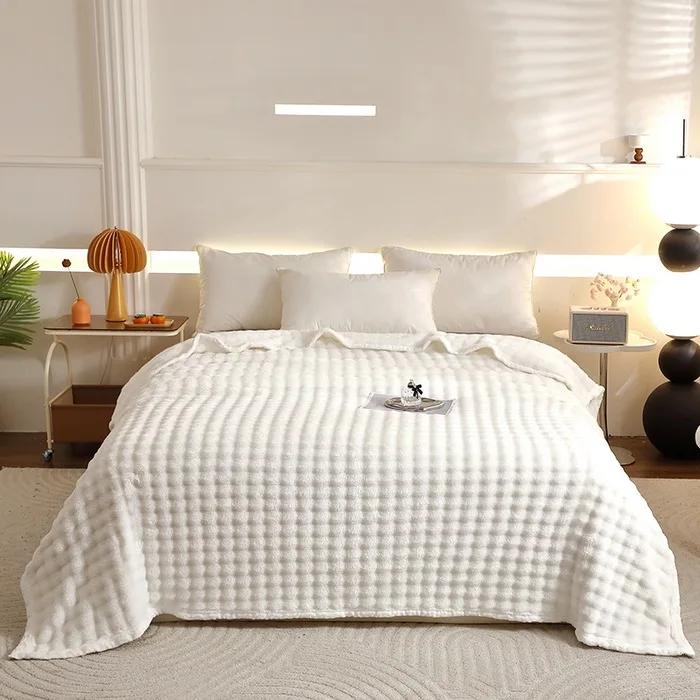 2025 new milk fleece rabbit hair bubble blanket double-sided fleece sheets office multi-function blanket