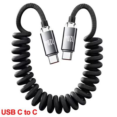 1M/2M USB C To Type C Fast Charge Spring Cable Telescopic Charging Car Phone Charger Data Cord for iPhone Samsung USB Cables