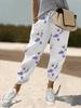 Women Mid Waist Drawstring Linen Harem Pants, Pocket Cuffed Ankle Loose Casual Trousers S-5XL Spring Daily Wear