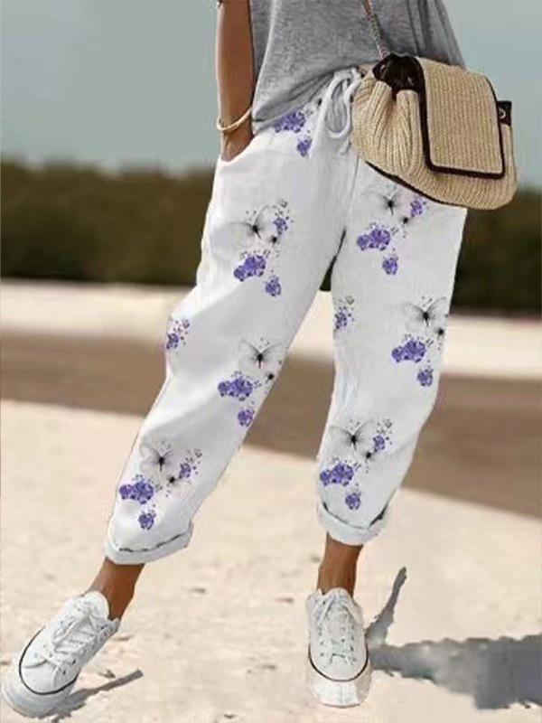 Women Mid Waist Drawstring Linen Harem Pants, Pocket Cuffed Ankle Loose Casual Trousers S-5XL Spring Daily Wear