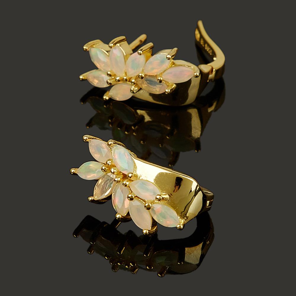 New Bamboo leaf shape design natural Opal Ring Earrings jewelry set fine jewelry for women's anniversary banquet wear