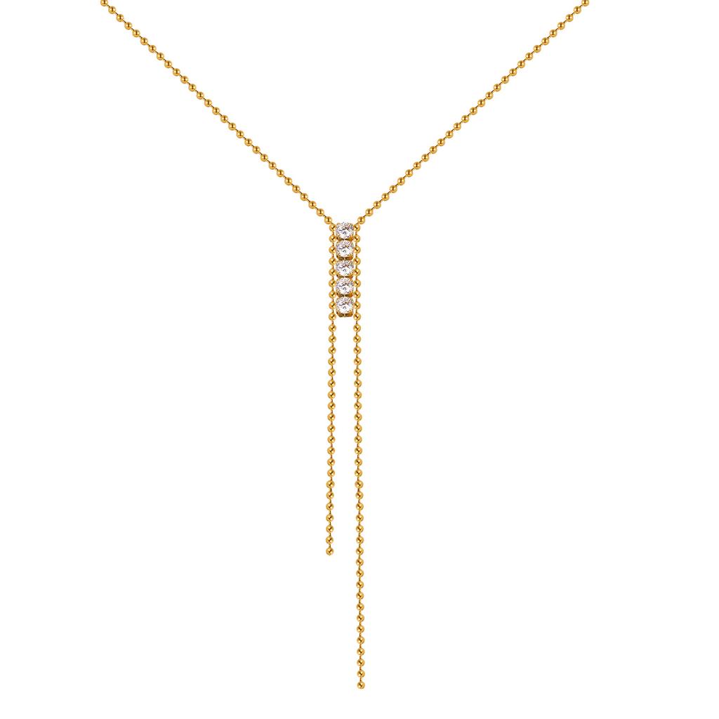 Niche Design Y-Shaped Stainless Steel Zircon Necklace, Versatile Women'S Jewelry Nc-2438