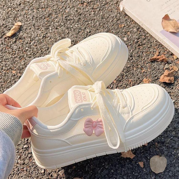 Summer mesh breathable little white shoes women's 2025 new bow with skirt shoes campus style sports board shoes