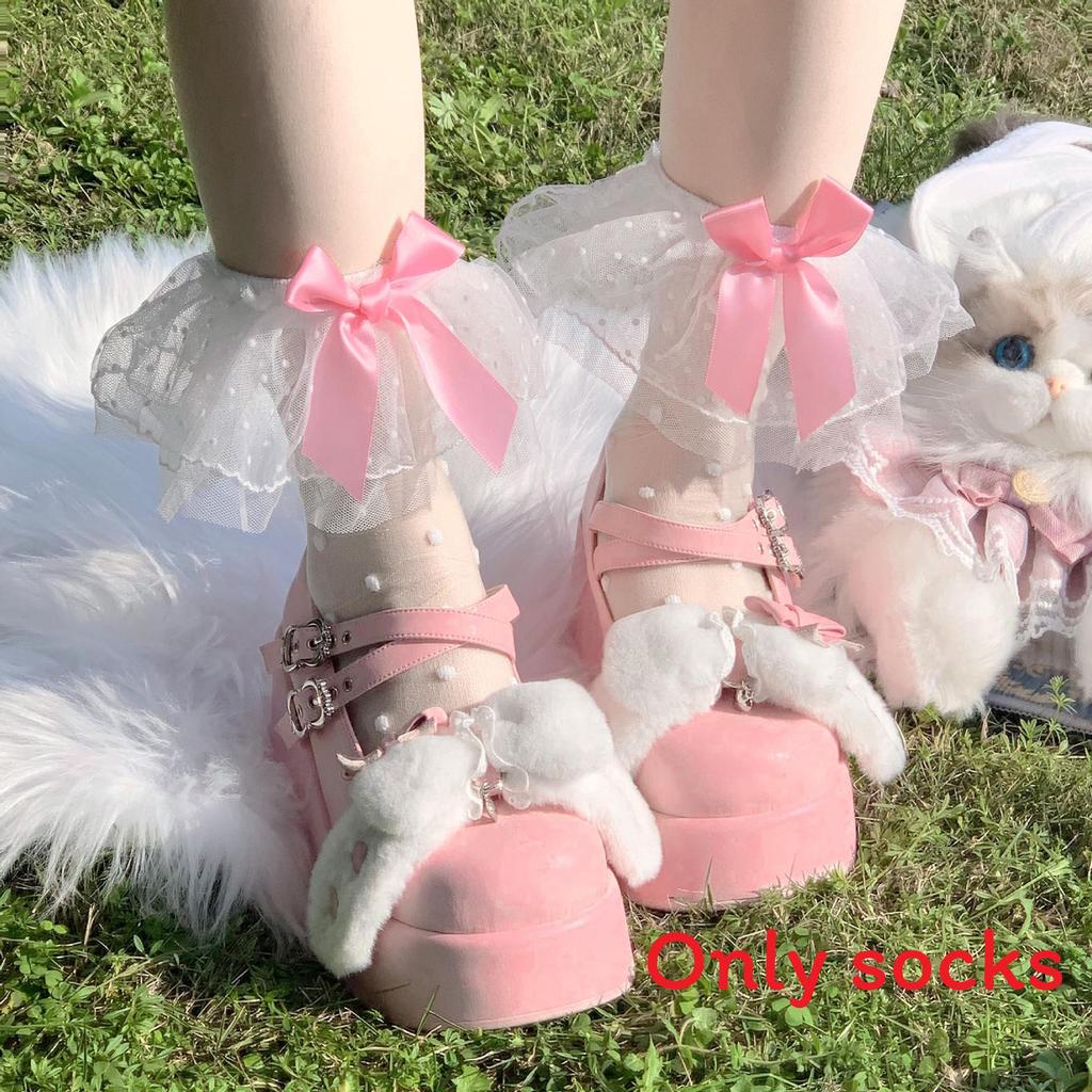 Girls Polka Dot Ruffle Tulle Butterfly Bow Knee Socks With Frictionresistant Fabric For Teens