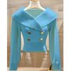 2026 Autumn/Winter French Chic White Lapel Knitwear: Women's Elegant, Waist-Cinched Slimming Sweater.