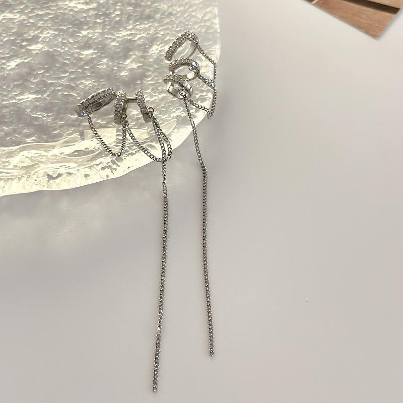 1Pair Long Tassel  Non-Piercing Cuff Ear Clip Earring For Women Shiny  Chain Fake Cartilage Piercing Jewelry