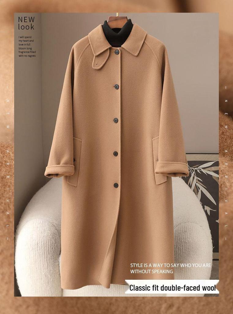Women's 2026 Double-Faced Cashmere Wool Coat - Spring Long & Loose Style
