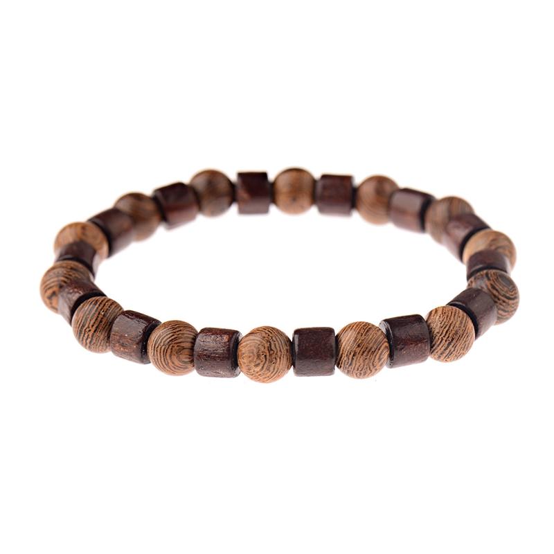 Natural Wood Beads Bracelet Women Men Yoga Meditation Prayer Om Pendant Wooden Jewelry Classic Sliver