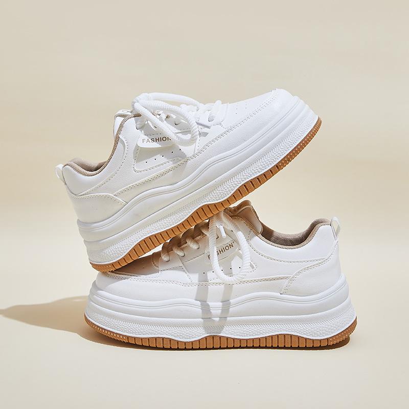 Chunky Platform PU Leather Sneakers for Women Casual Breathable Lightweight Walking Shoes Women's Comfortable Non-Slip Outdoor Work Tennis Sneakers