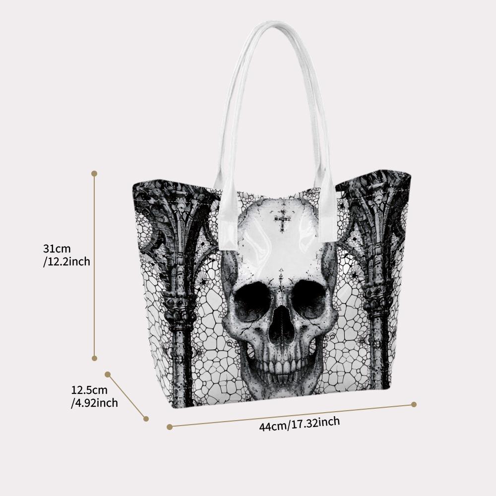 Gothic Skull Print Shoulder Tote Bag Dark Style Casual Daily Handbag for Alternative Fashion Lover
