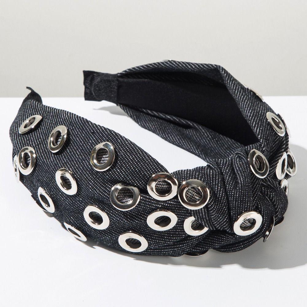 Y2K Denim Headband Wide Hollowed Out Eyelets Headband Hair Accessories Punk Hairband  Party
