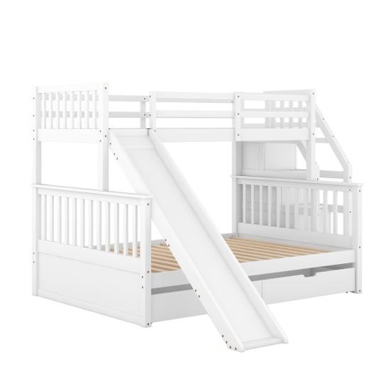Stable Base Bunk Bed with Drawers Ladder Slide Storage Shelves Wood Frame Family Loft Bed Bedroom