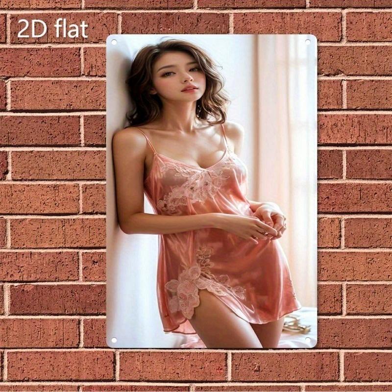 

Vintage Metal Wall Sign Home Decor Retro Woman in Pink Lace Dress Iron Art 20x30cm（7.8x11.8inch）