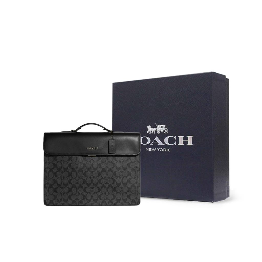 New COACH Graham Coated Canvas With Refined Calfskin Portable One Shoulder Crossbody Briefcase Large Men's Black C9827-QBMI5