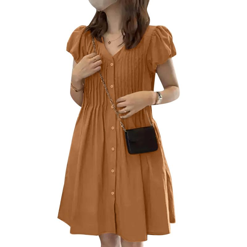 ZANZEA Women Casual V-Neck Summer Short Sleeve Dress