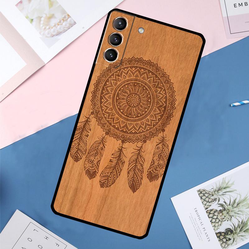 Mandala Floral Wood Case For Samsung Galaxy S25 Ultra S24 S23 S22 S21 Ultra S9 S10 Plus S23 FE S25 FE Back Cover