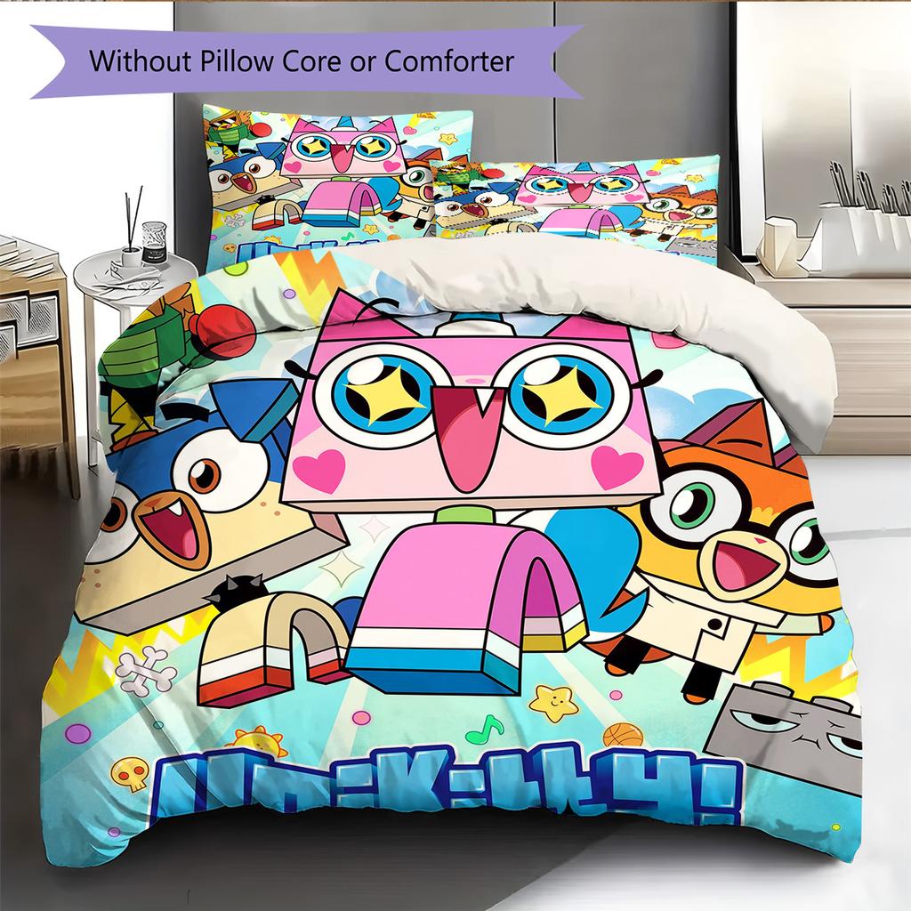 Unikitty! Pattern Bedding Quilt Set Home Decoration Gift (1 * duvet cover + 2 * pillowcase without core)