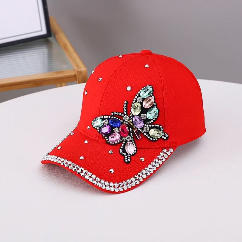 Ladies Hat Colorful Glass Rhinestone Cap Fashion Butterfly Baseball Cap Women'S Sunscreen