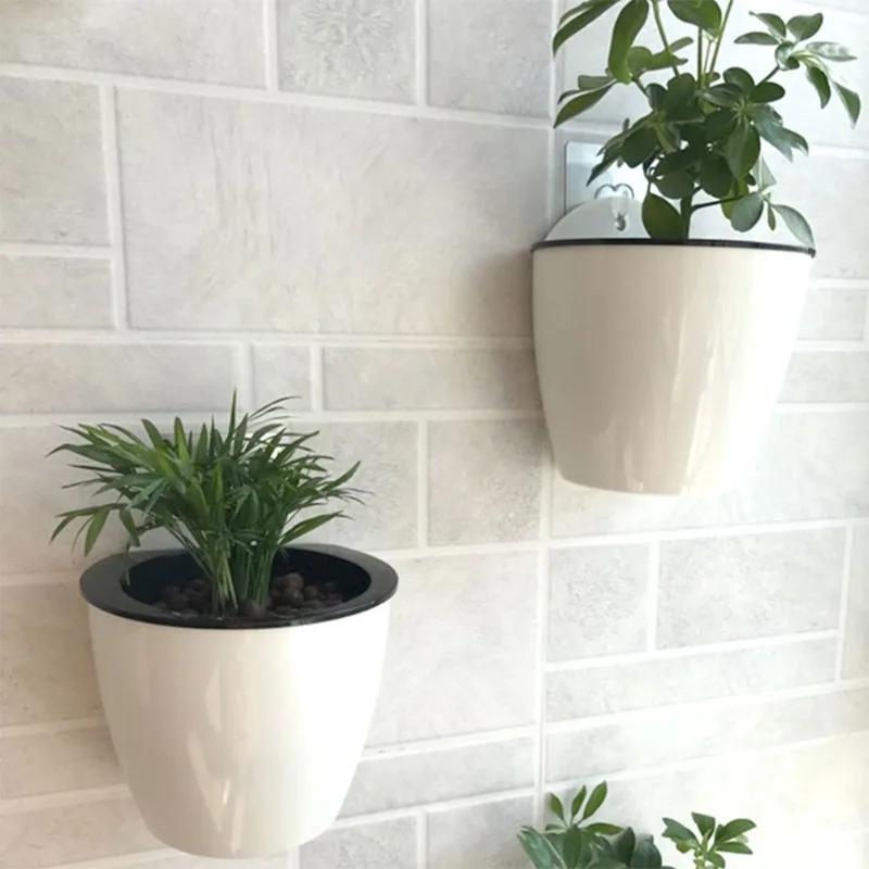 3pcs/set Wall-Mounted Flower Pot Automatic Water-Absorbing Soil or Hydroponics System Pot for Wall Balcony Flower Pot Holder