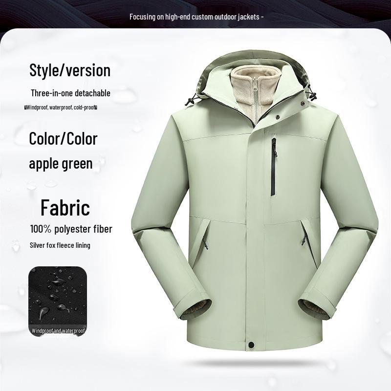 Men's Custom Three-in-One Mountain Climbing Suit for Autumn/Winter with Velvet and Logo Print
