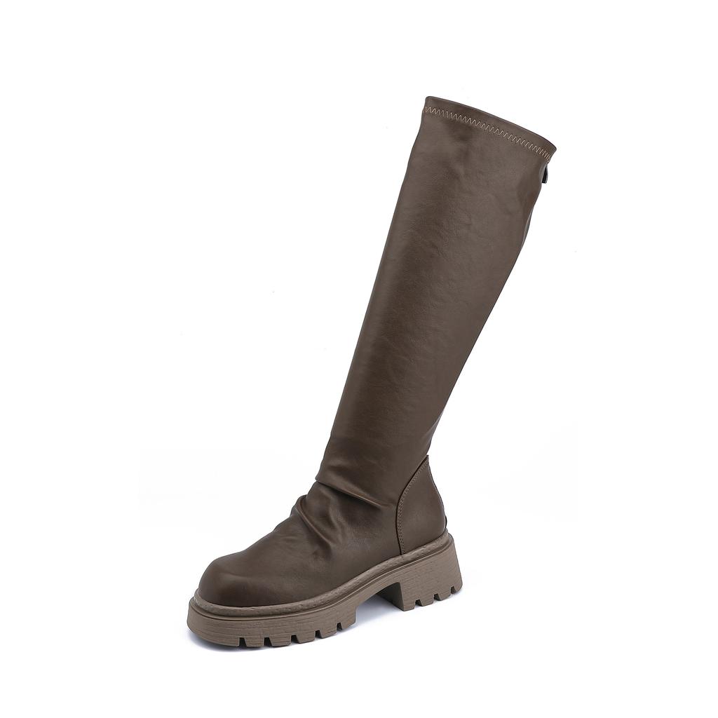 Grape Mom Boots Women's Long Boots Women's Pleated Skinny Boots Small Man Thick Bottom Increased Zipper Boots Women