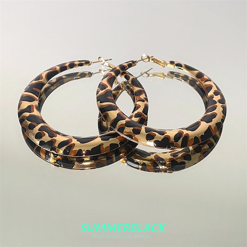 Fashion Exaggerated Leopard Print Big Circle Earrings Female Stylish Sexy Geometric Earring Eardrop Ear Stud Earring Accessories