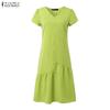 ZANZEA Women Casual V-Neck Summer Short Sleeve Solid Color Dress