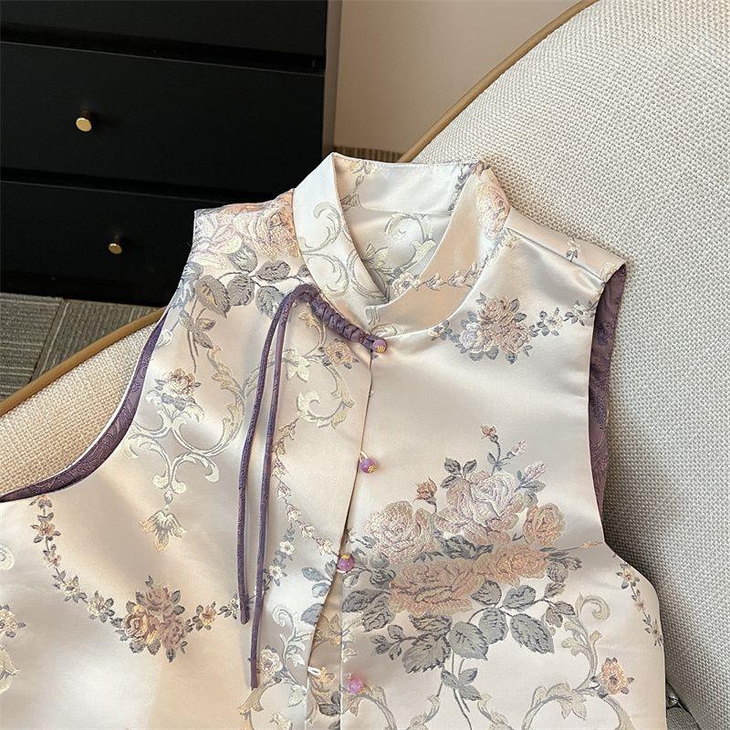 Giacche da Donna Gilet da Donna Giacca Singola Primaverile Cinese da Donna Senza Maniche