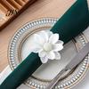 Luxury Table Decor 6Pcs White Lotus Napkin Rings, Chiffon Flower Metal Ring Holders, Faux Wedding Rings Pearl Dinner for Bridal Shower Reusable