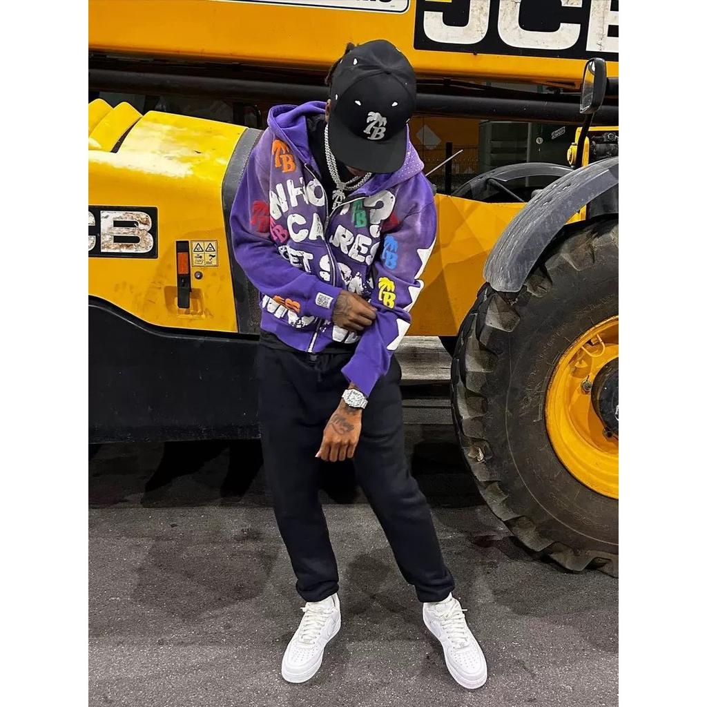 ZYLLO Y2K Trendy Letter Pattern Loose Casual Comfortable Hooded Zipper Retro Hoodie Jacket Top Unisex