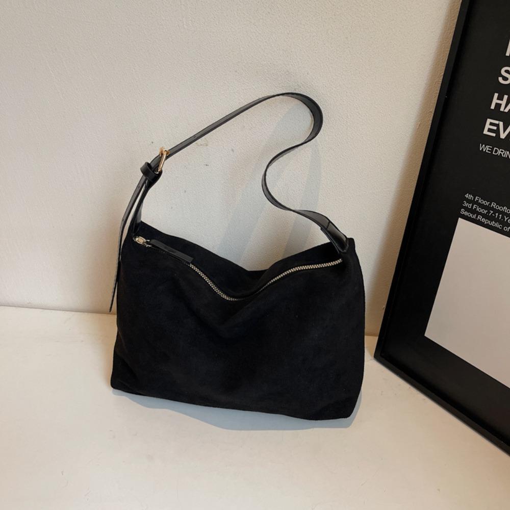 Fashion PU Matte Suede Shoulder Bag Large Capacity Slouchy Crossbody Bag Solid Color Pillow Bag Women чёрный