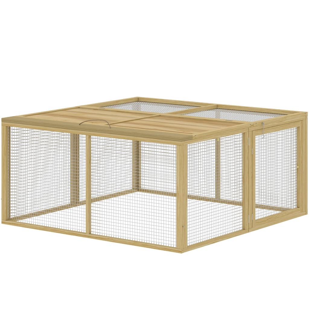 Small Animal Cage, Rabbit Hutch, Hinged Roof, Fir Wood, 120x120x57cm, Natural