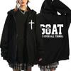 Christian Jesus Goat God Over All Thing Zip Up Hoodie Bible Verse Fashion Retro Men Women Zipper Sweatshirt Loose Fleece Jackets