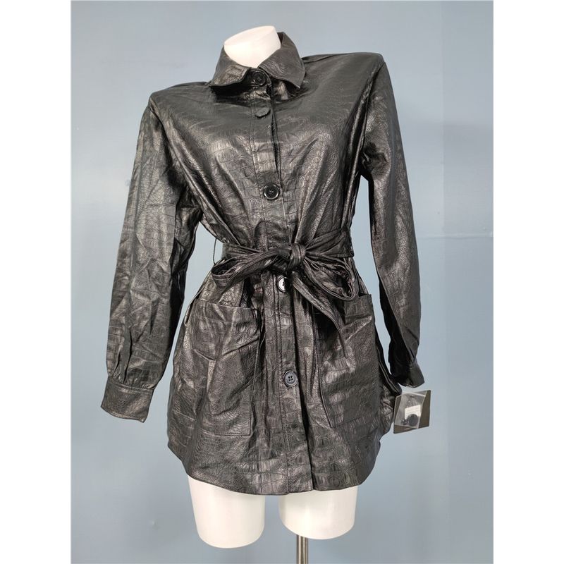 

Французская Богиня Контролируемая по Талии Шнуровка Рубашка Пальто Лацкан Длинные Рукава ПУ Темная Текстура 2023 Осень и Зима Новое Поступление Кардиган Black (with Belt) L