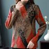 Autumn Winter New Printed Top Half High Neck Warm and Versatile Bottomng Shirt Women's Fashion Long Sleeve T-shirt 4XL
