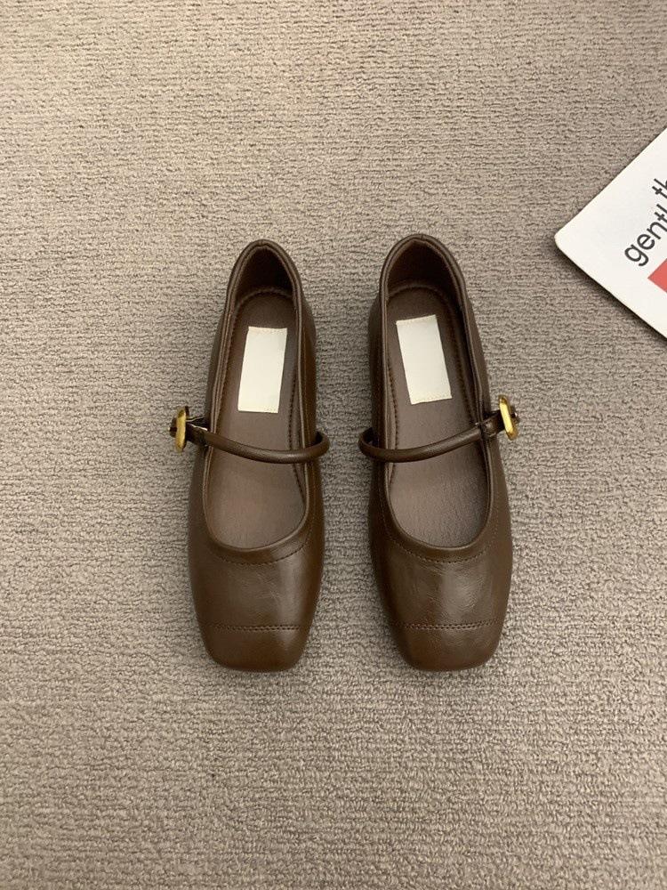 Versatile one-word strap single shoes silver women's shoes retro Mary Jane shoes flats small leather shoes