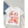 European Sizes Girls' Round Neck T-Shirt with Cute Ice Cream and Strawberry Cartoon Print, Summer Casual Versatile Style, Ideal Birthday Gift